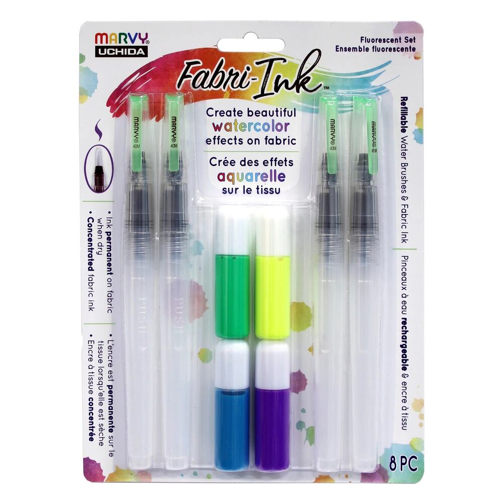 Marvy Uchida Fabri-Ink Fluorescent Set 412-4A‎ Fabric Watercolor Paint NEW